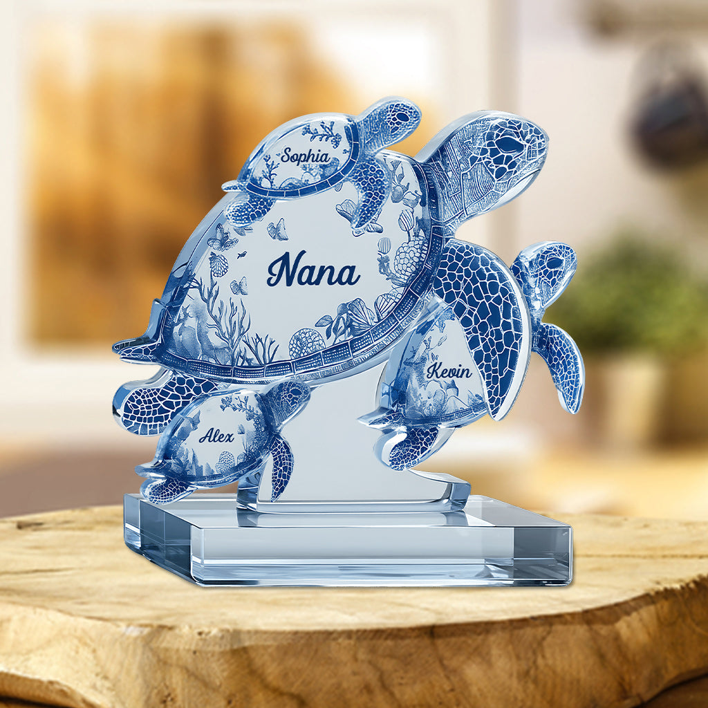Schildkrötengeschenk für Oma und Mama – personalisierte Acrylplakette in individueller Form für die Mutter
