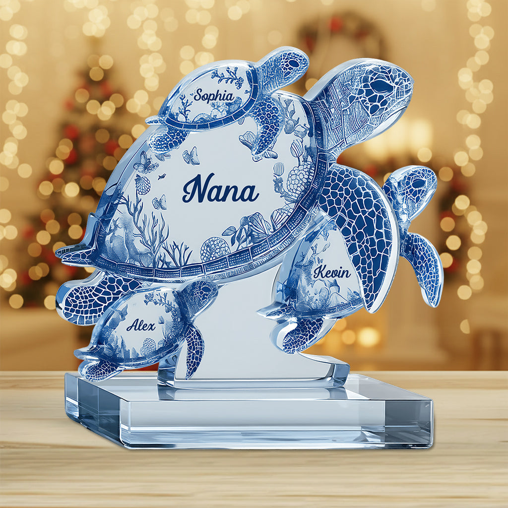 Schildkrötengeschenk für Oma und Mama – personalisierte Acrylplakette in individueller Form für die Mutter