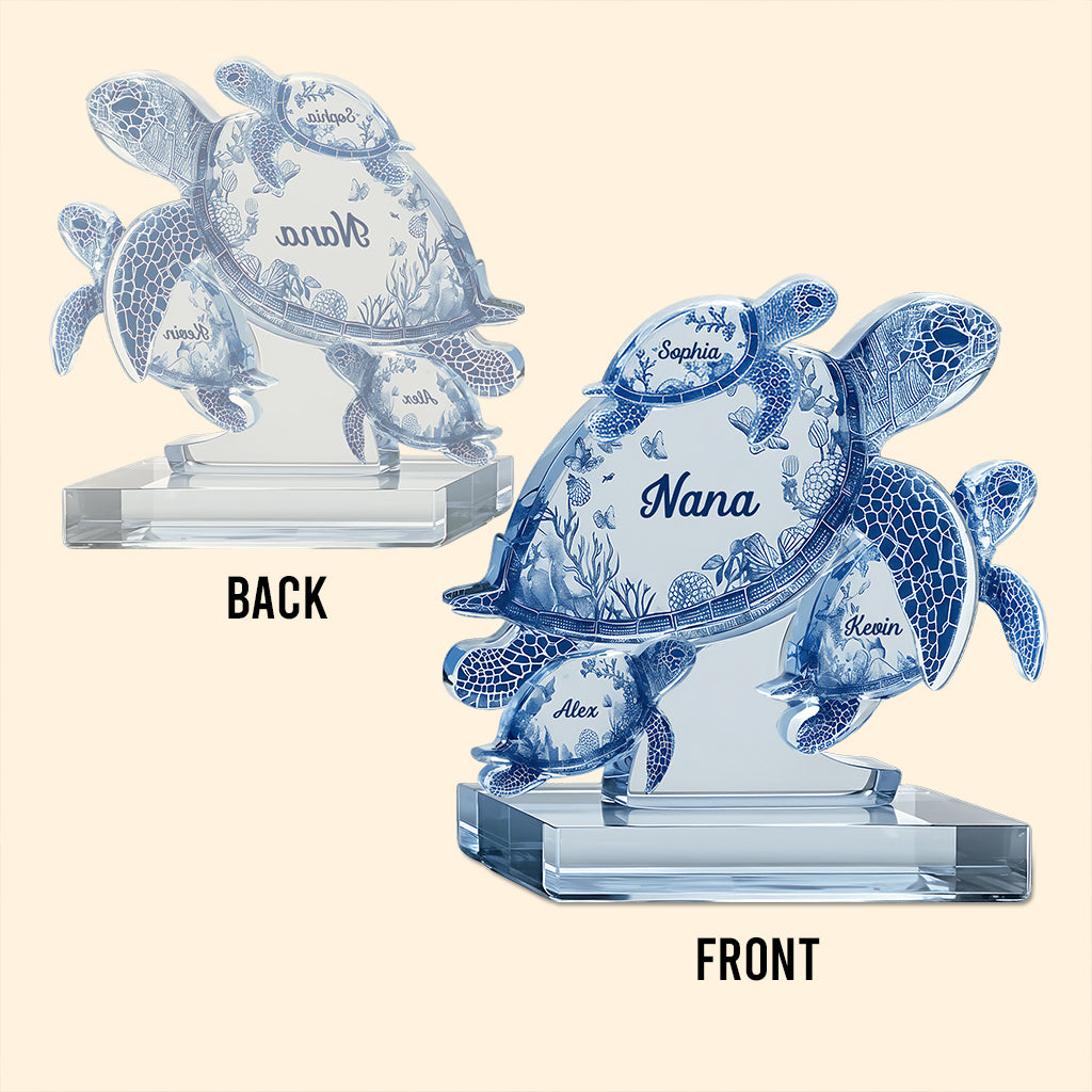 Schildkrötengeschenk für Oma und Mama – personalisierte Acrylplakette in individueller Form für die Mutter
