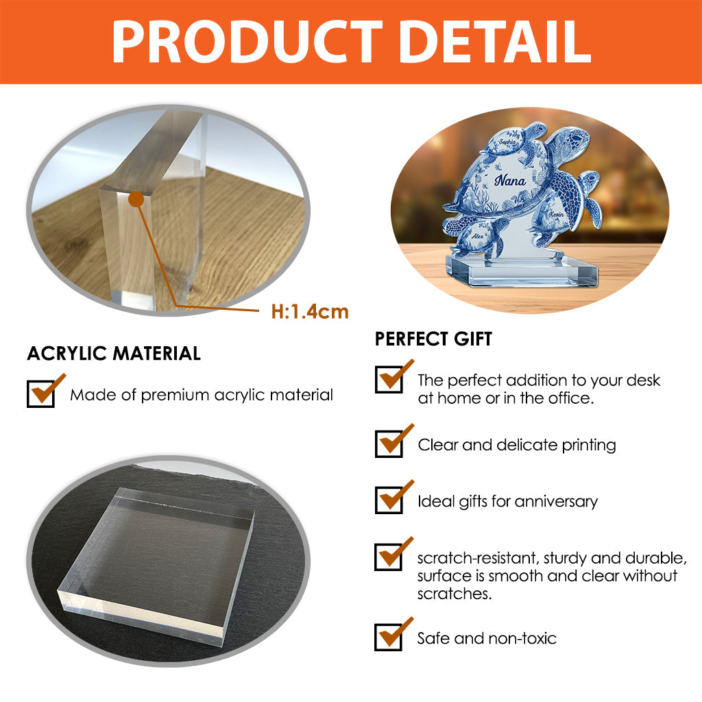 Schildkrötengeschenk für Oma und Mama – personalisierte Acrylplakette in individueller Form für die Mutter