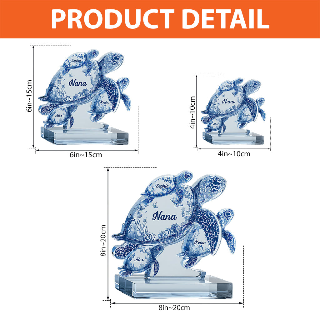 Schildkrötengeschenk für Oma und Mama – personalisierte Acrylplakette in individueller Form für die Mutter