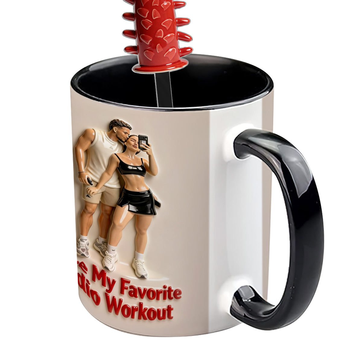 Individuell gestaltbar mit Foto – Personalisierte Tasse mit Acryl-Rührstäbchen für ein würziges Pärchen-Set