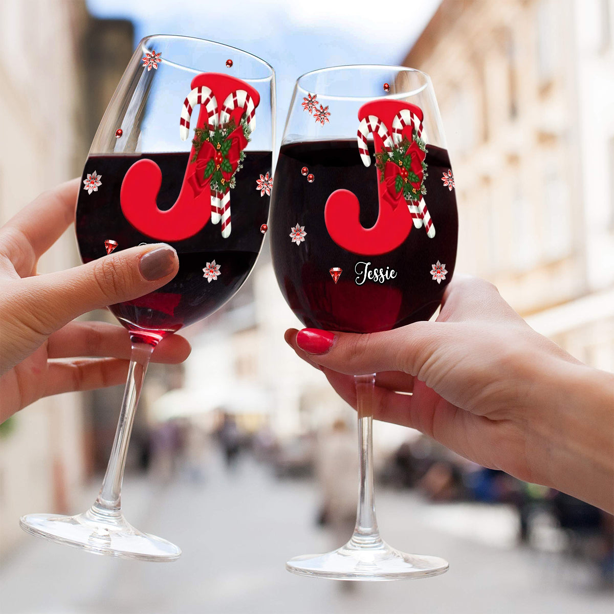 Frohe Weihnachten – Personalisiertes Familienweinglas mit langem Stiel