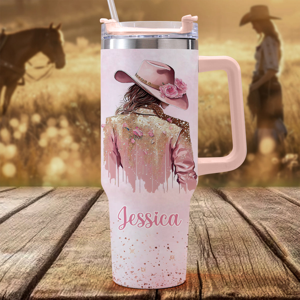 Cowgirl Spirit - Personalized Cowgirl Tumbler With Handle