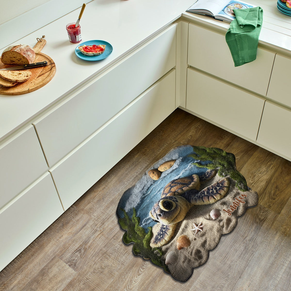 Bis bald! - Personalisierter, rutschfester, getufteter Schildkröten-Teppich