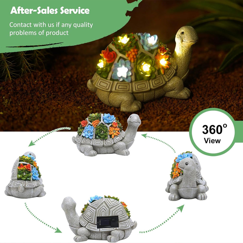 Solarbetriebene Gartenfigur: Schildkröte mit Sukkulente und 7 LED-Leuchten