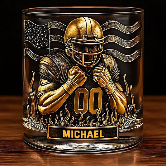 Whiskey & American Football – Personalisiertes Whiskeyglas mit Football-Motiv