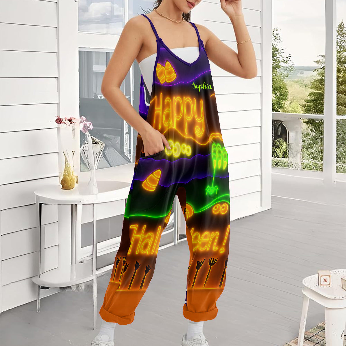 Fröhliches Halloween – Personalisierte Halloween-Overalls/Strampler in lockerer Passform