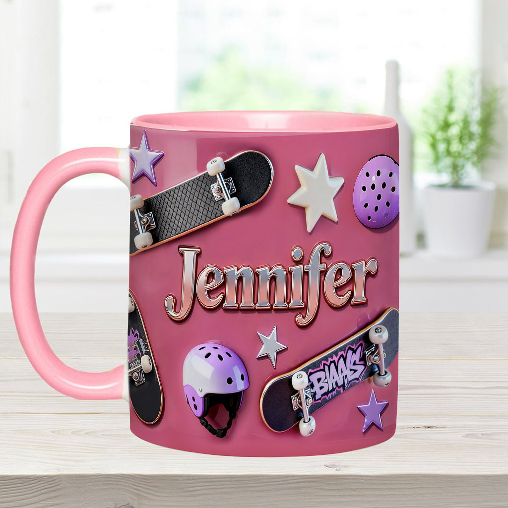 Skateboard-Begeisterung – Personalisierte Tasse und Untersetzer mit Skateboard-Motiv