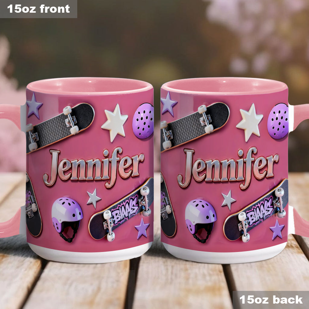 Skateboard-Begeisterung – Personalisierte Tasse und Untersetzer mit Skateboard-Motiv