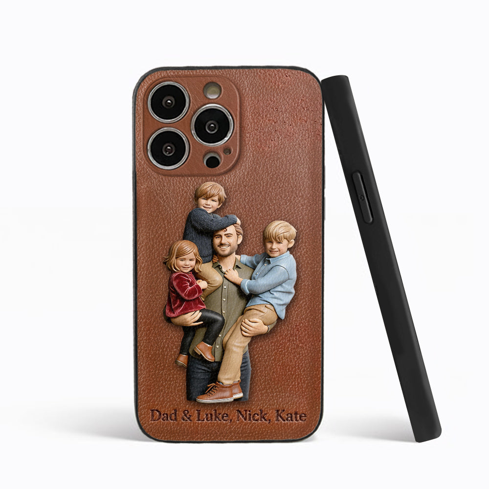 Best Dad Ever - Personalized Father 3D Embossed Leather Phone Case