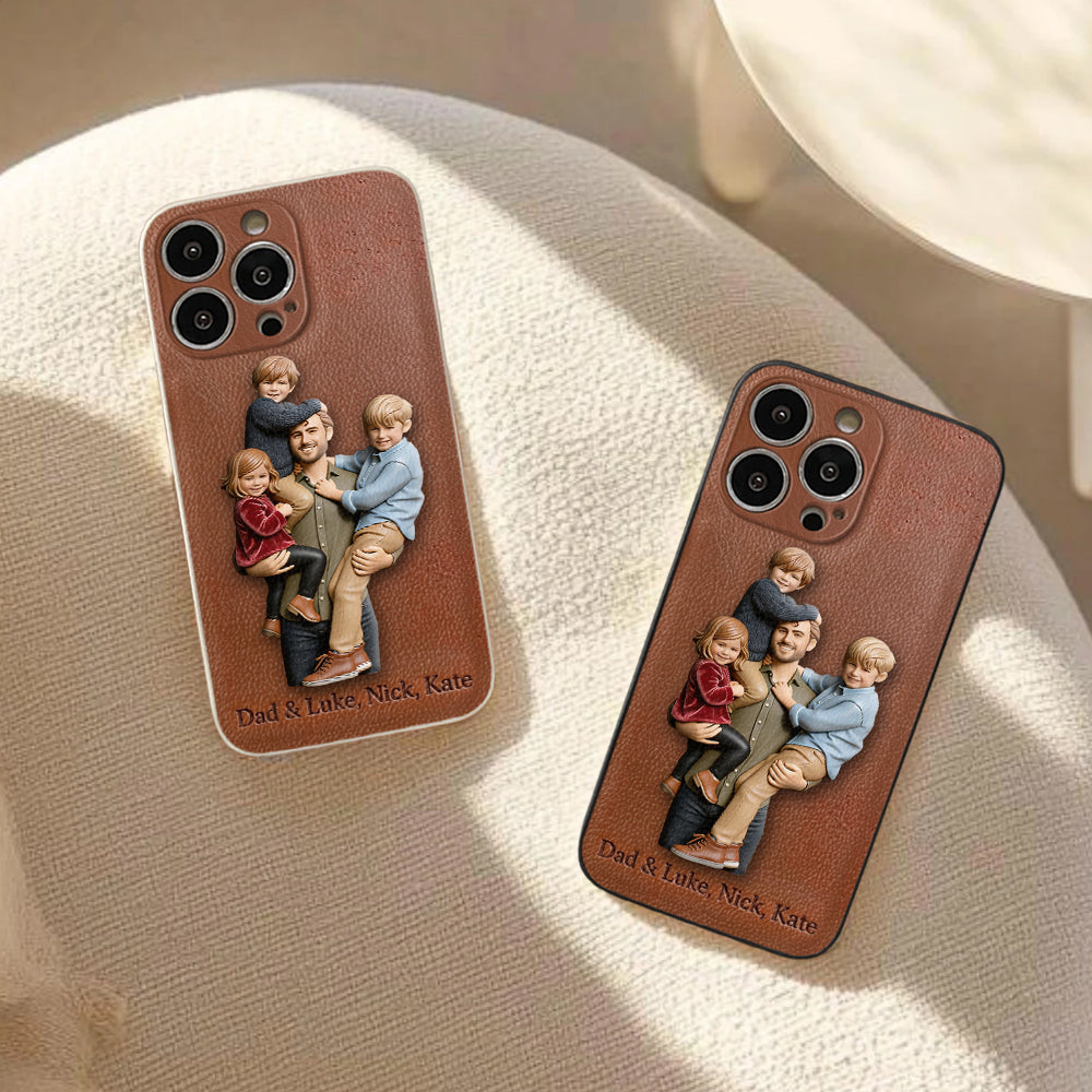 Best Dad Ever - Personalized Father 3D Embossed Leather Phone Case