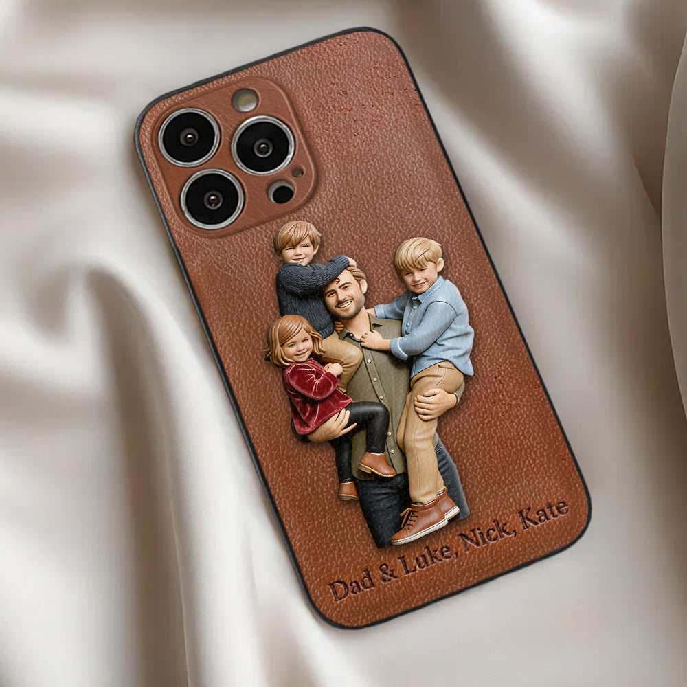 Best Dad Ever - Personalized Father 3D Embossed Leather Phone Case