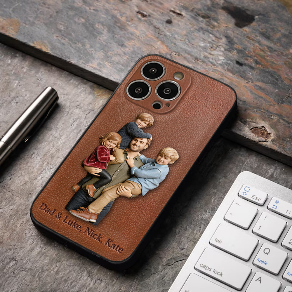 Best Dad Ever - Personalized Father 3D Embossed Leather Phone Case