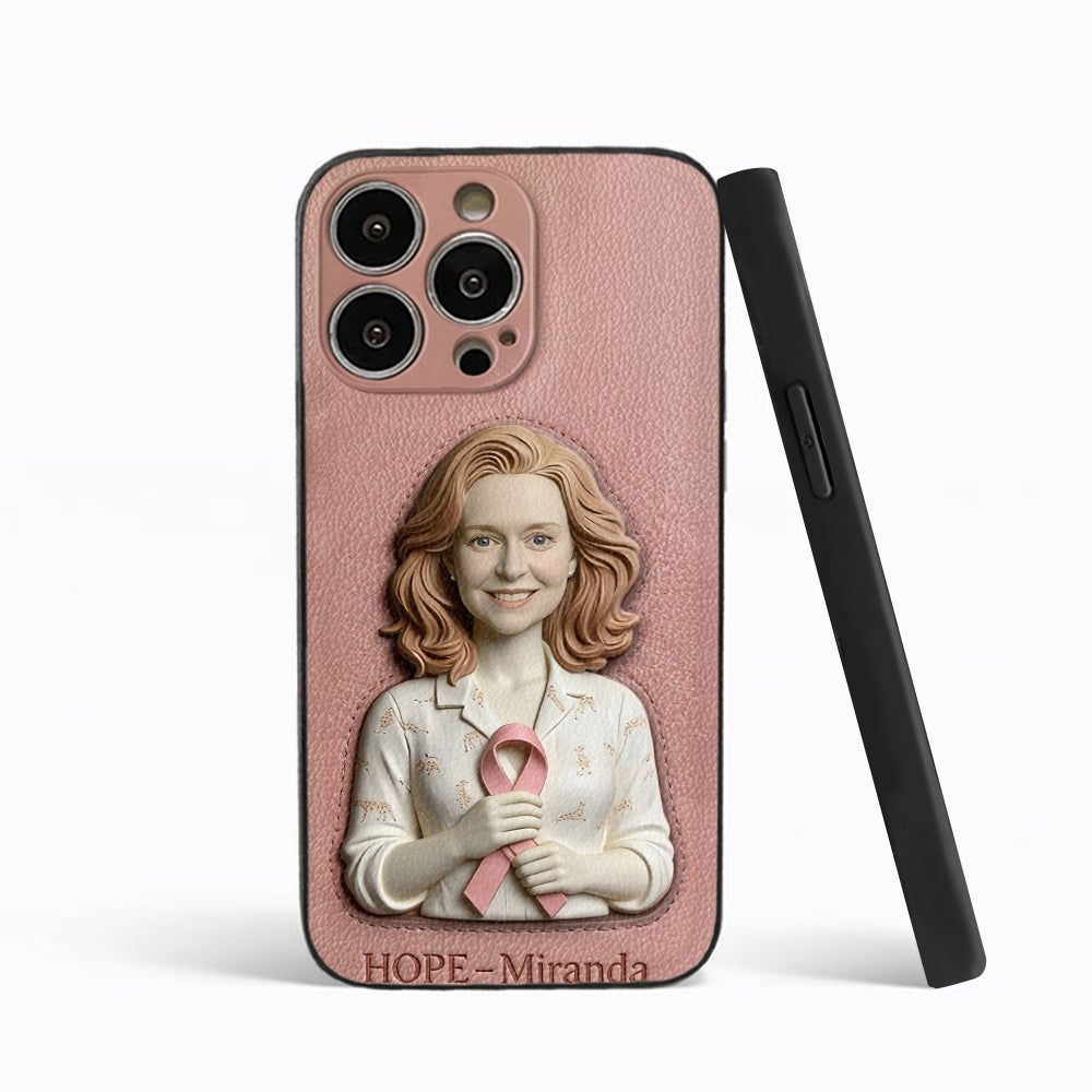 Hope - Personalized Breast Cancer Awareness 3D Embossed Leather Phone Case
