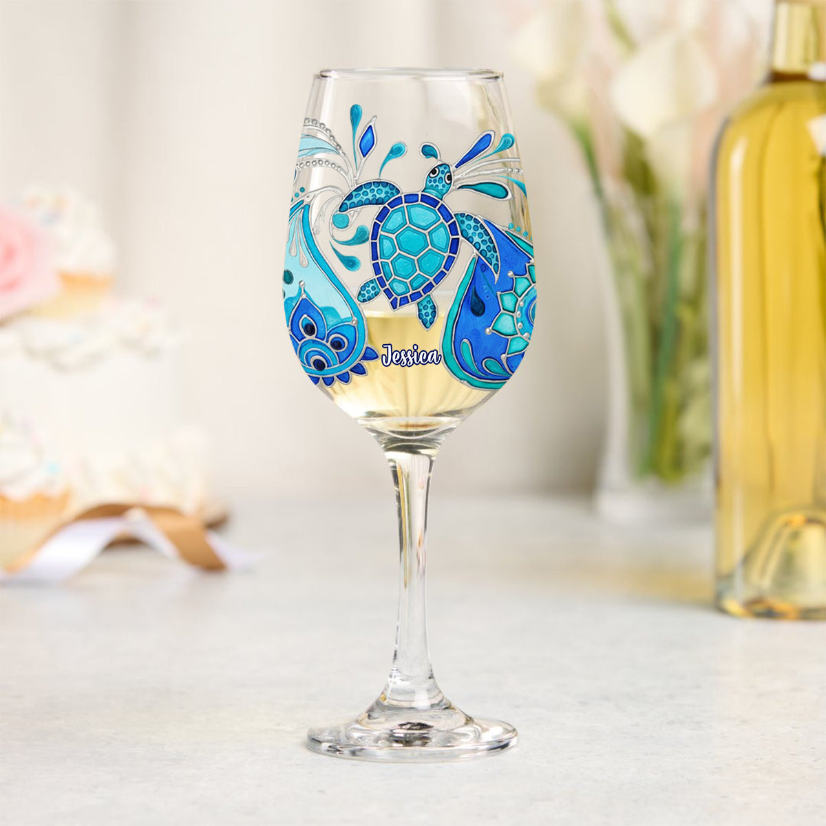 Turtle Waves - Personalized Turtle Wine Glass With Long Stem
