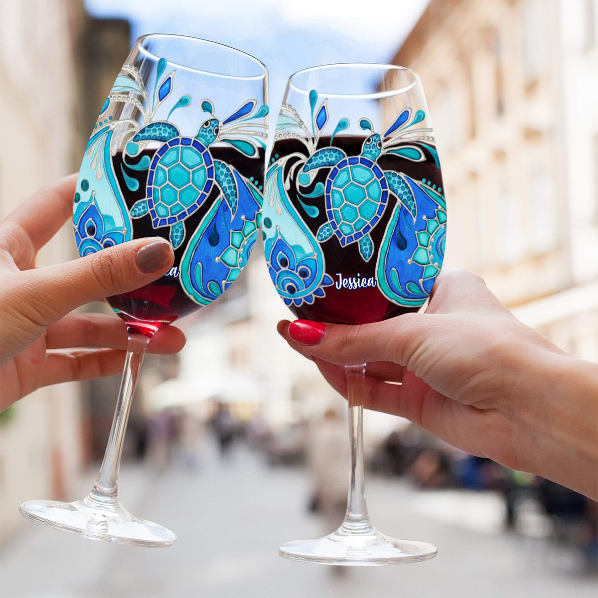Turtle Waves - Personalized Turtle Wine Glass With Long Stem