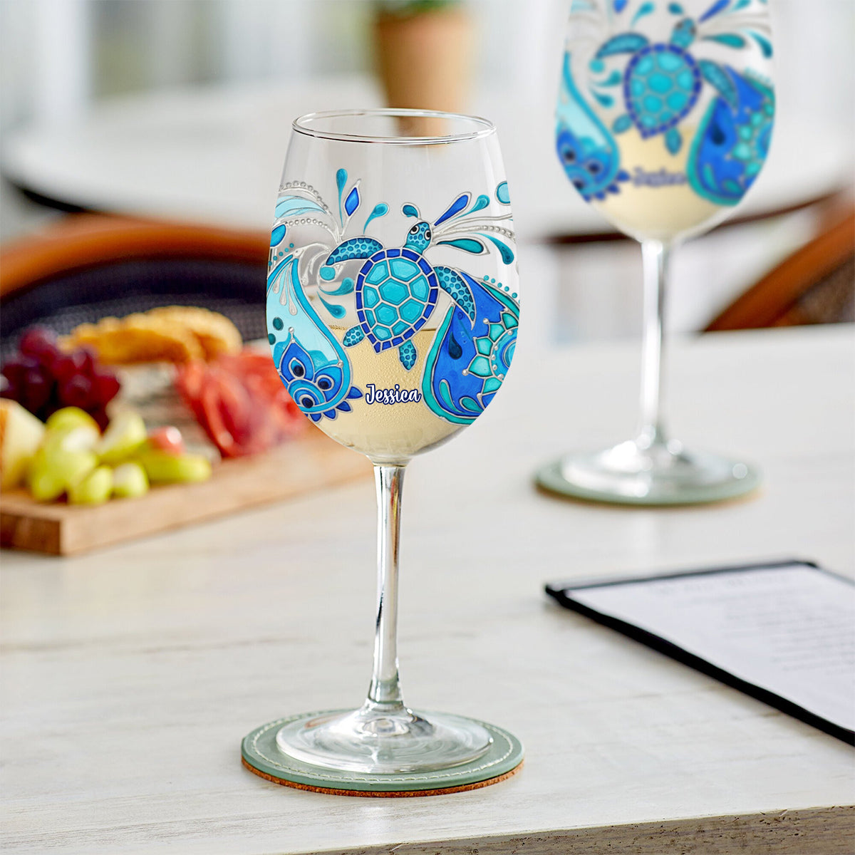 Turtle Waves - Personalized Turtle Wine Glass With Long Stem