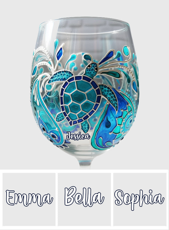 Turtle Waves - Personalized Turtle Wine Glass With Long Stem