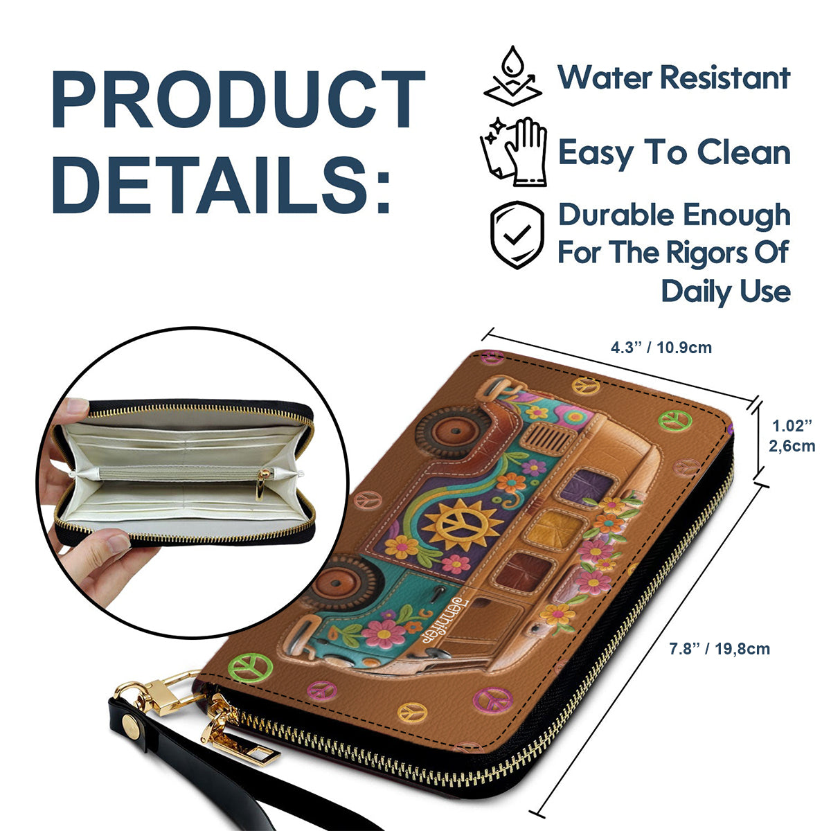 Floraler Hippie-Van – personalisierte Hippie-Ledergeldbörse