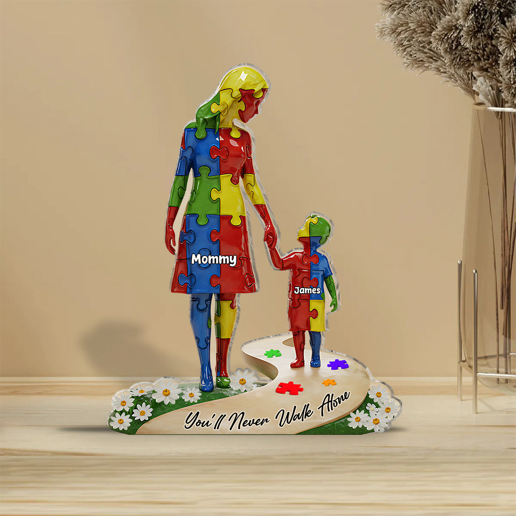 Du wirst niemals allein gehen – Personalisierte Acrylplakette zur Sensibilisierung für Autismus in individueller Form