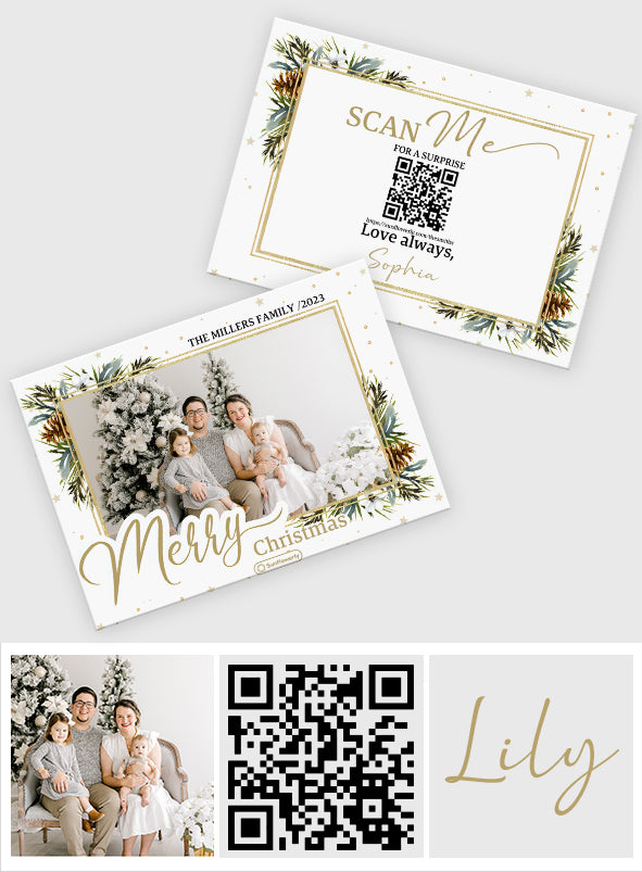 Frohe Weihnachten, Eichel & Blätter – Personalisierte QR-Grußkarte