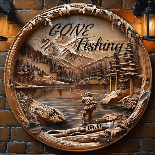Gone Fishing - Personalized Fishing Round Wood Sign