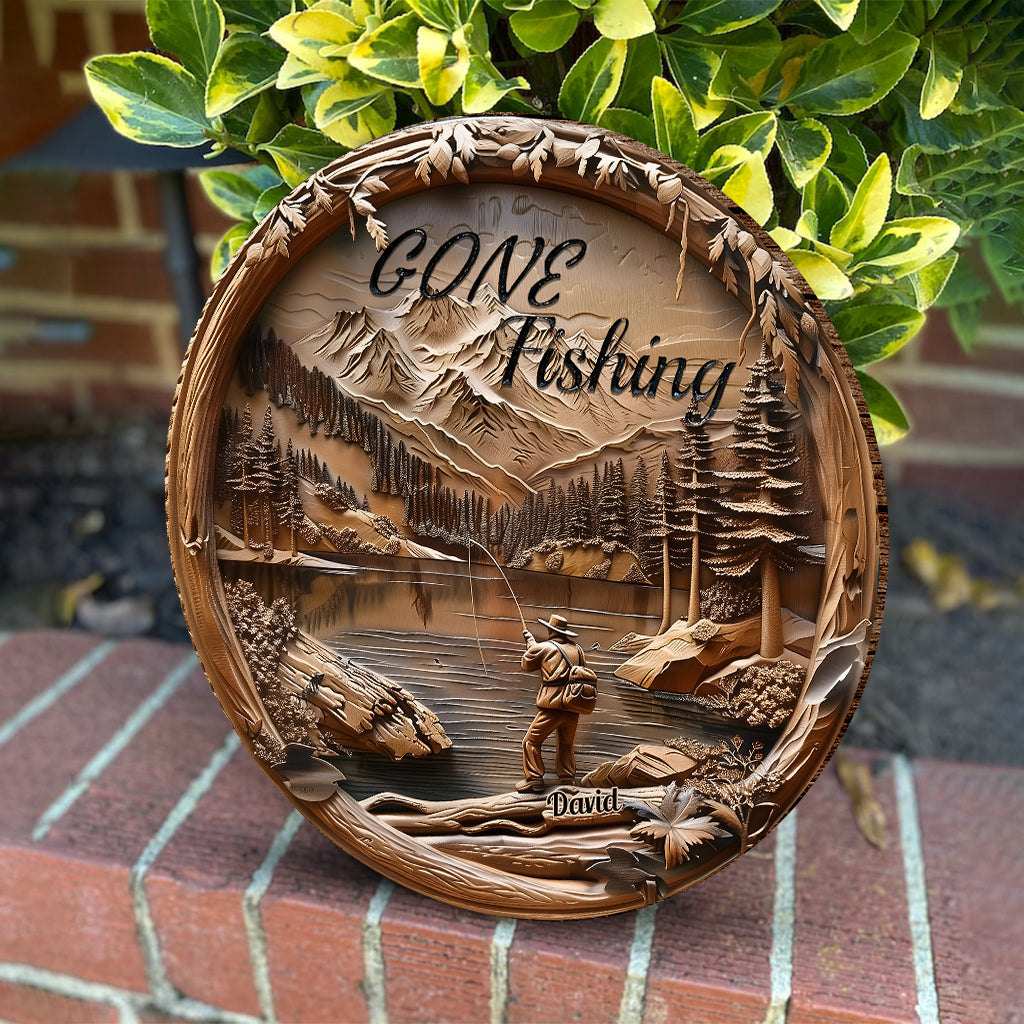 Gone Fishing - Personalized Fishing Round Wood Sign