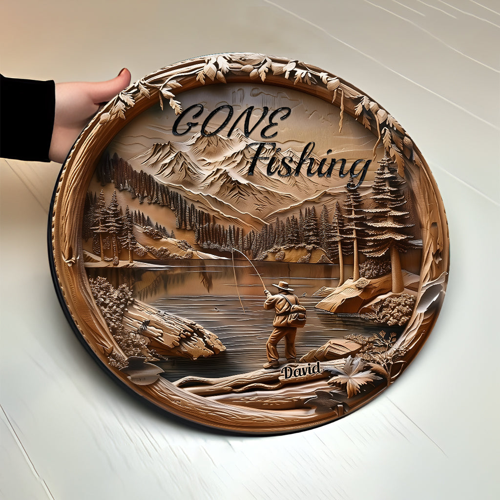 Gone Fishing - Personalized Fishing Round Wood Sign