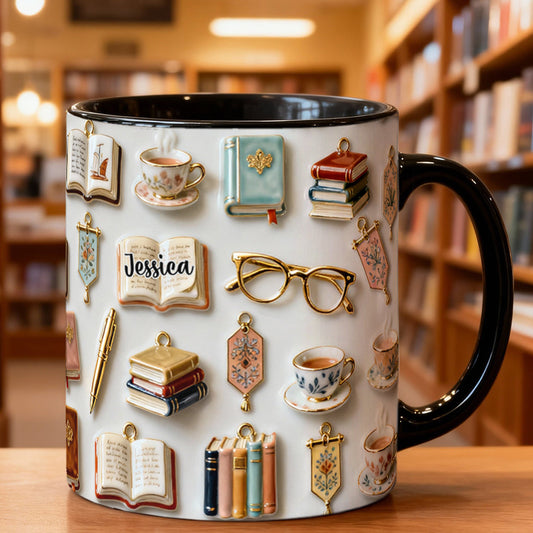 Einfach ein Mädchen, das Bücher liebt – Personalisierte Tasse und Untersetzer mit Buchmotiv