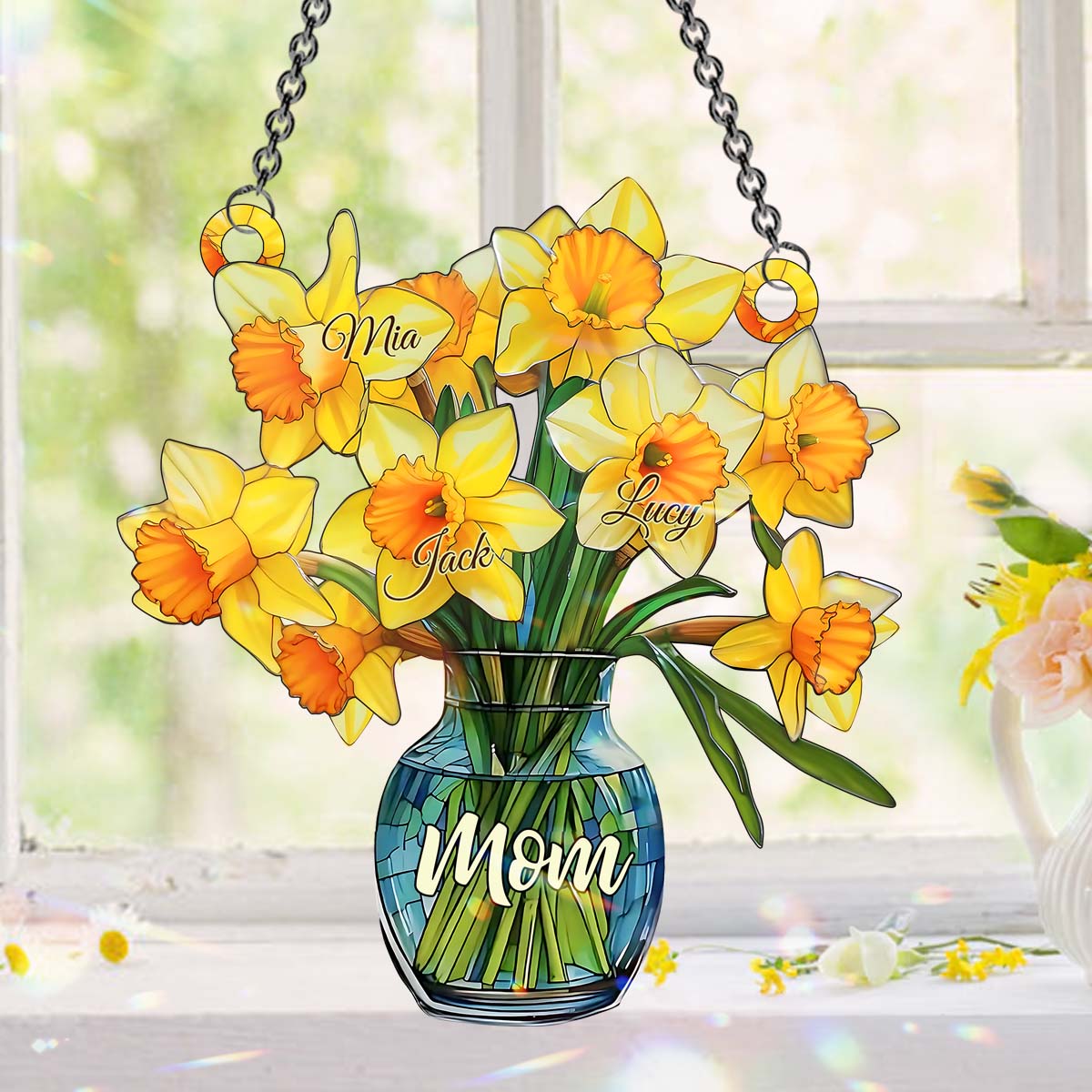 Mamas Blüte – Personalisierter Sonnenfänger fürs Fenster, hängend, für Mutter 