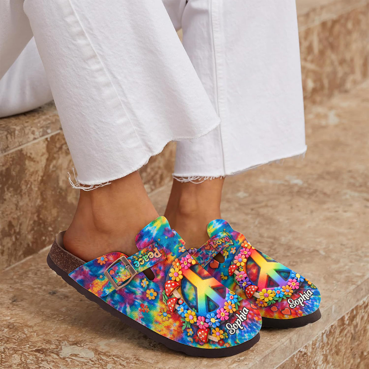 Hippie-Style lieben, Frieden lieben – personalisierte Hippie-Clogs mit Fußgewölbeunterstützung