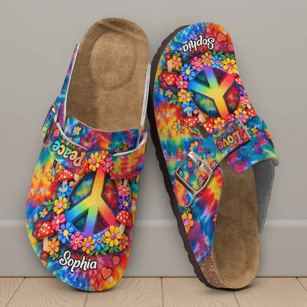 Hippie-Style lieben, Frieden lieben – personalisierte Hippie-Clogs mit Fußgewölbeunterstützung