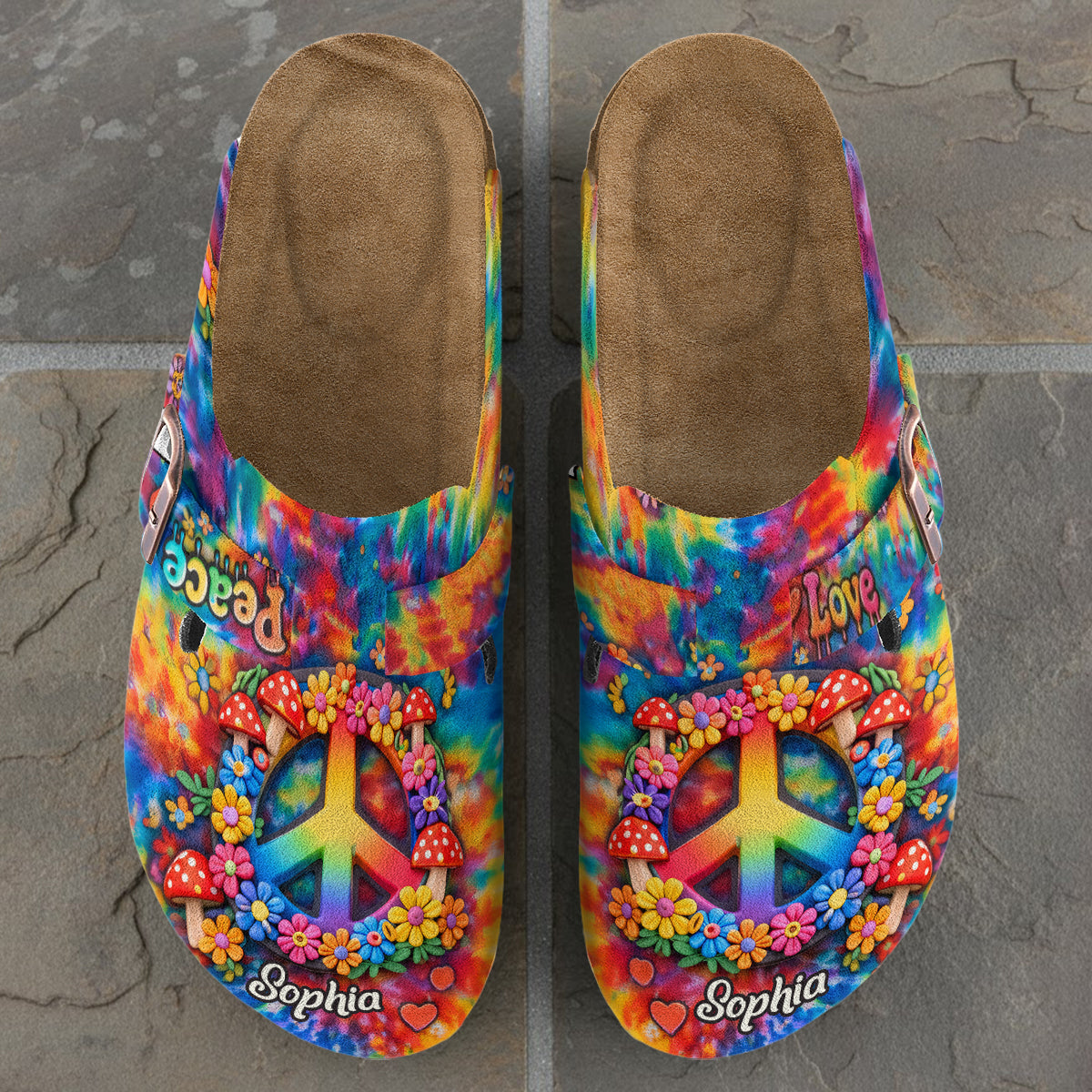 Hippie-Style lieben, Frieden lieben – personalisierte Hippie-Clogs mit Fußgewölbeunterstützung