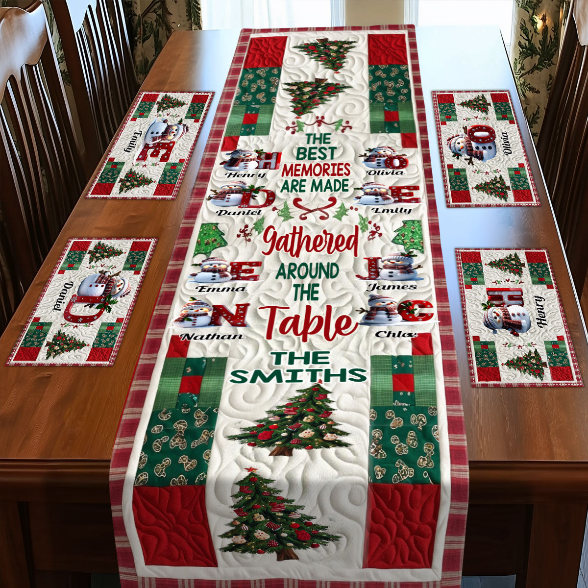 Frohe Weihnachten – Personalisierter Tischläufer und Platzset für die ganze Familie