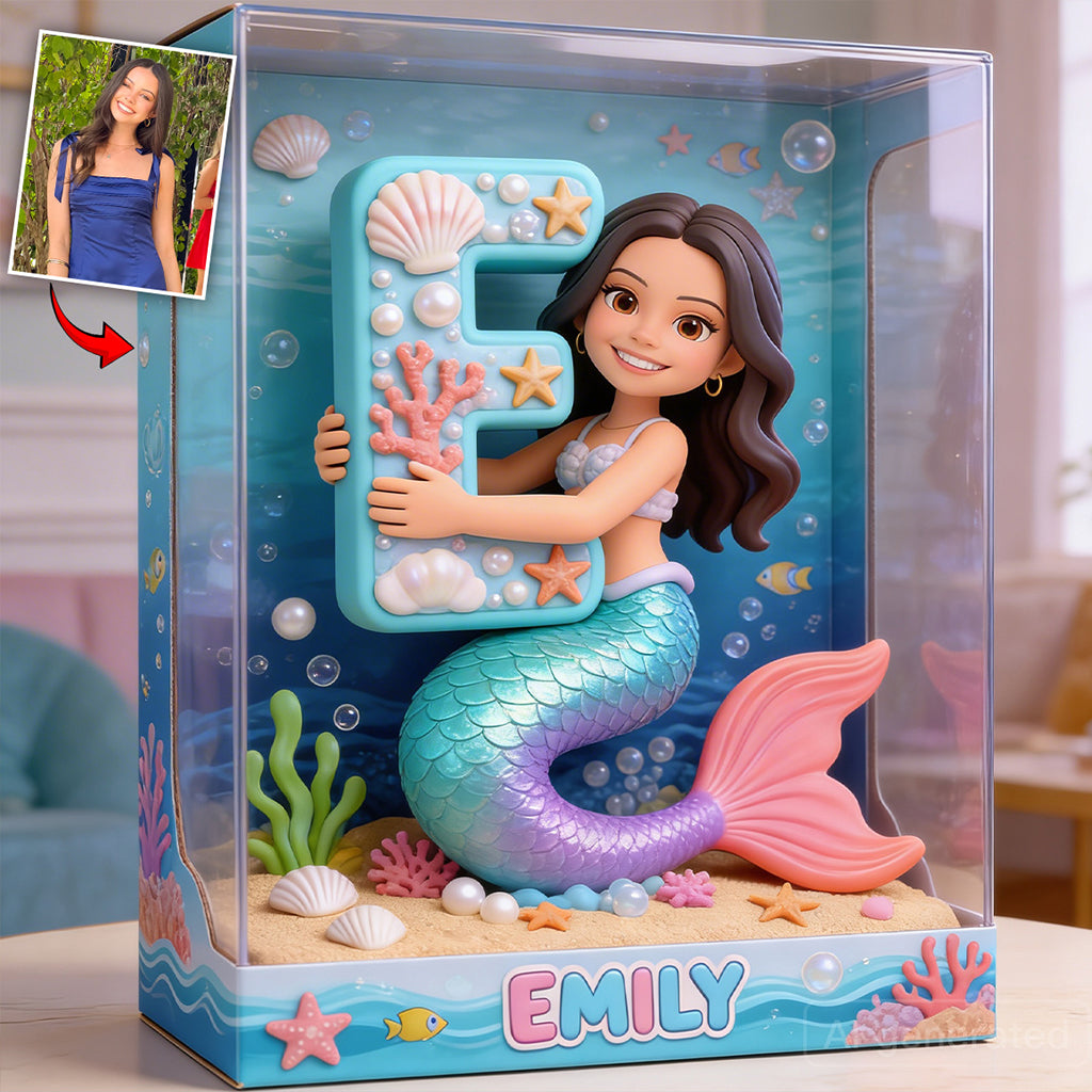 Mermaid Alphabet Letter & Custom Photo - Personalized Kid Custom Shaped Acrylic Plaque