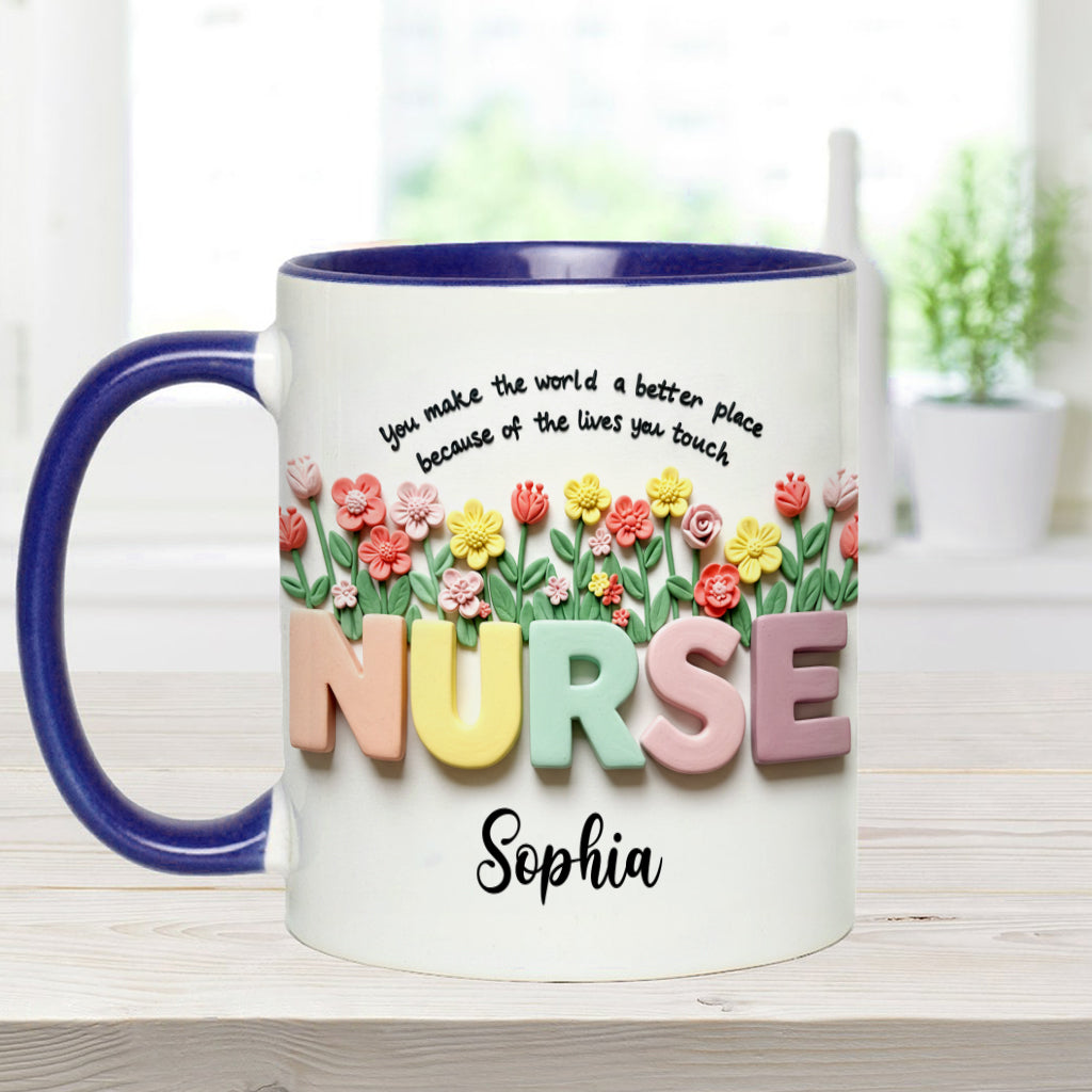 Krankenpflege ist eine Herzensangelegenheit – Personalisierte Tasse mit Krankenschwester-Motiv