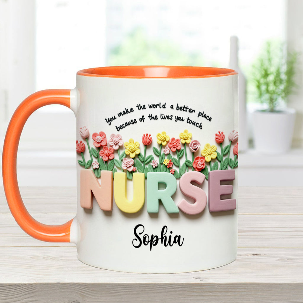 Krankenpflege ist eine Herzensangelegenheit – Personalisierte Tasse mit Krankenschwester-Motiv