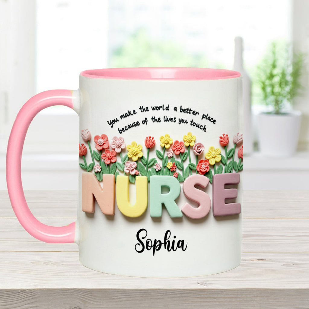 Krankenpflege ist eine Herzensangelegenheit – Personalisierte Tasse mit Krankenschwester-Motiv