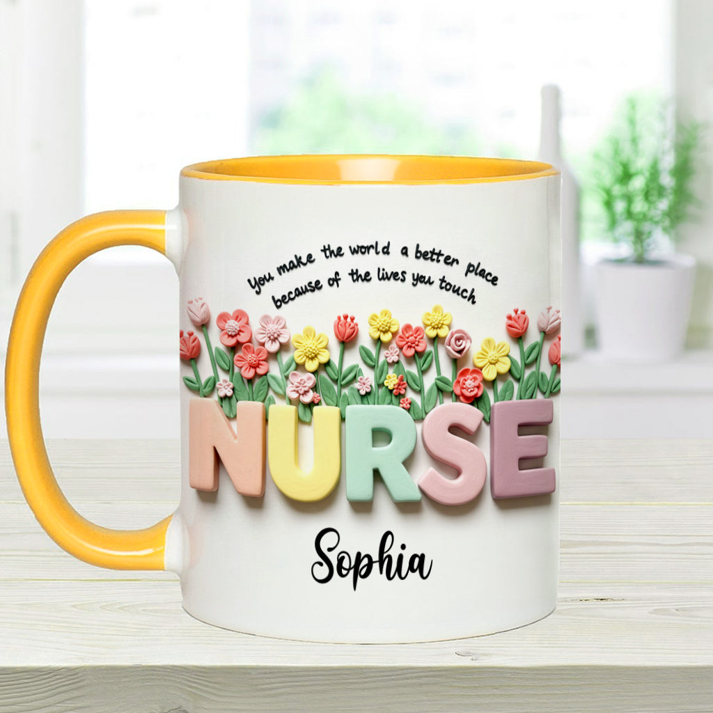 Krankenpflege ist eine Herzensangelegenheit – Personalisierte Tasse mit Krankenschwester-Motiv