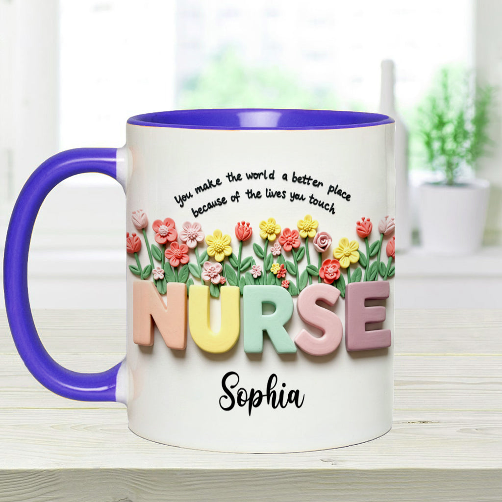 Krankenpflege ist eine Herzensangelegenheit – Personalisierte Tasse mit Krankenschwester-Motiv