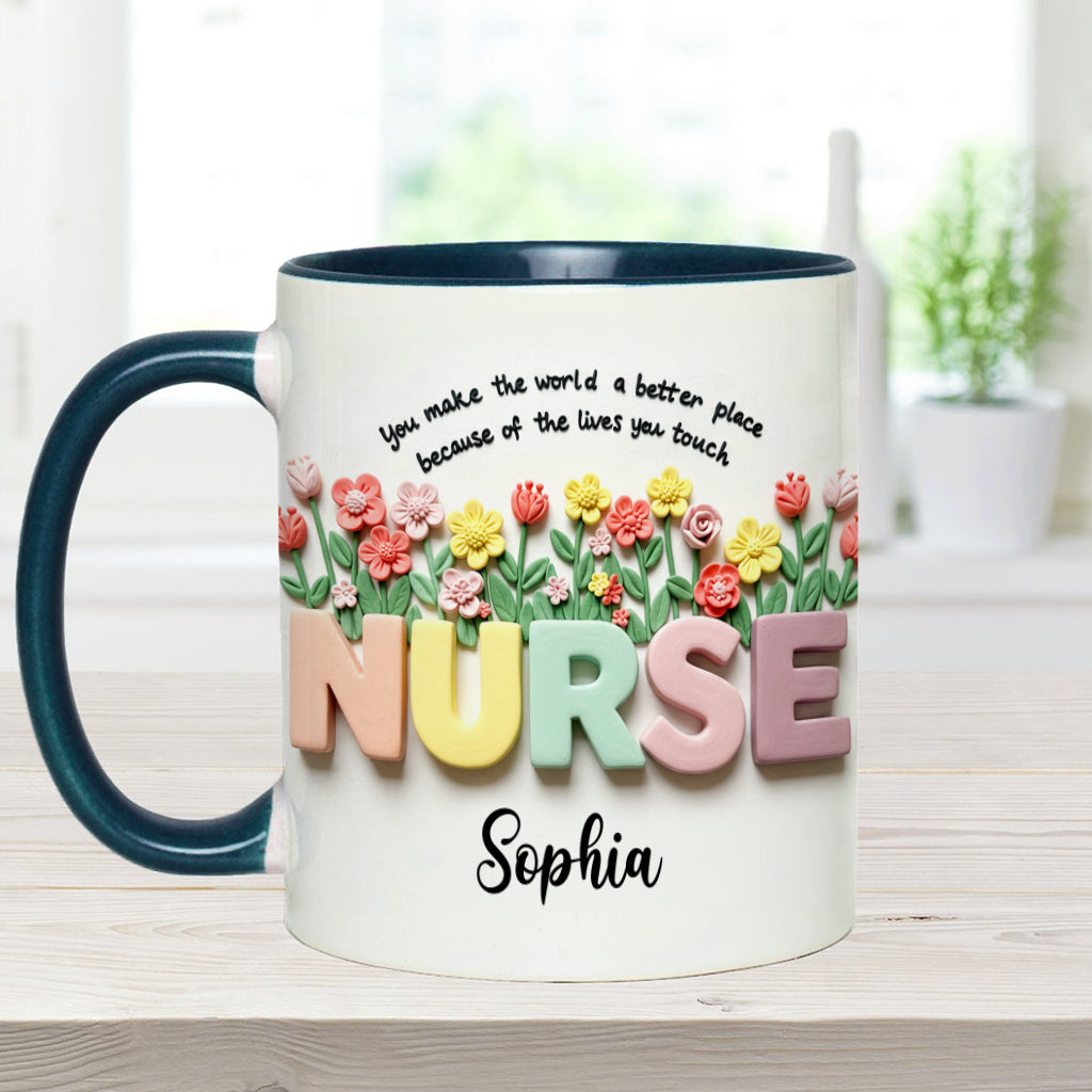 Krankenpflege ist eine Herzensangelegenheit – Personalisierte Tasse mit Krankenschwester-Motiv