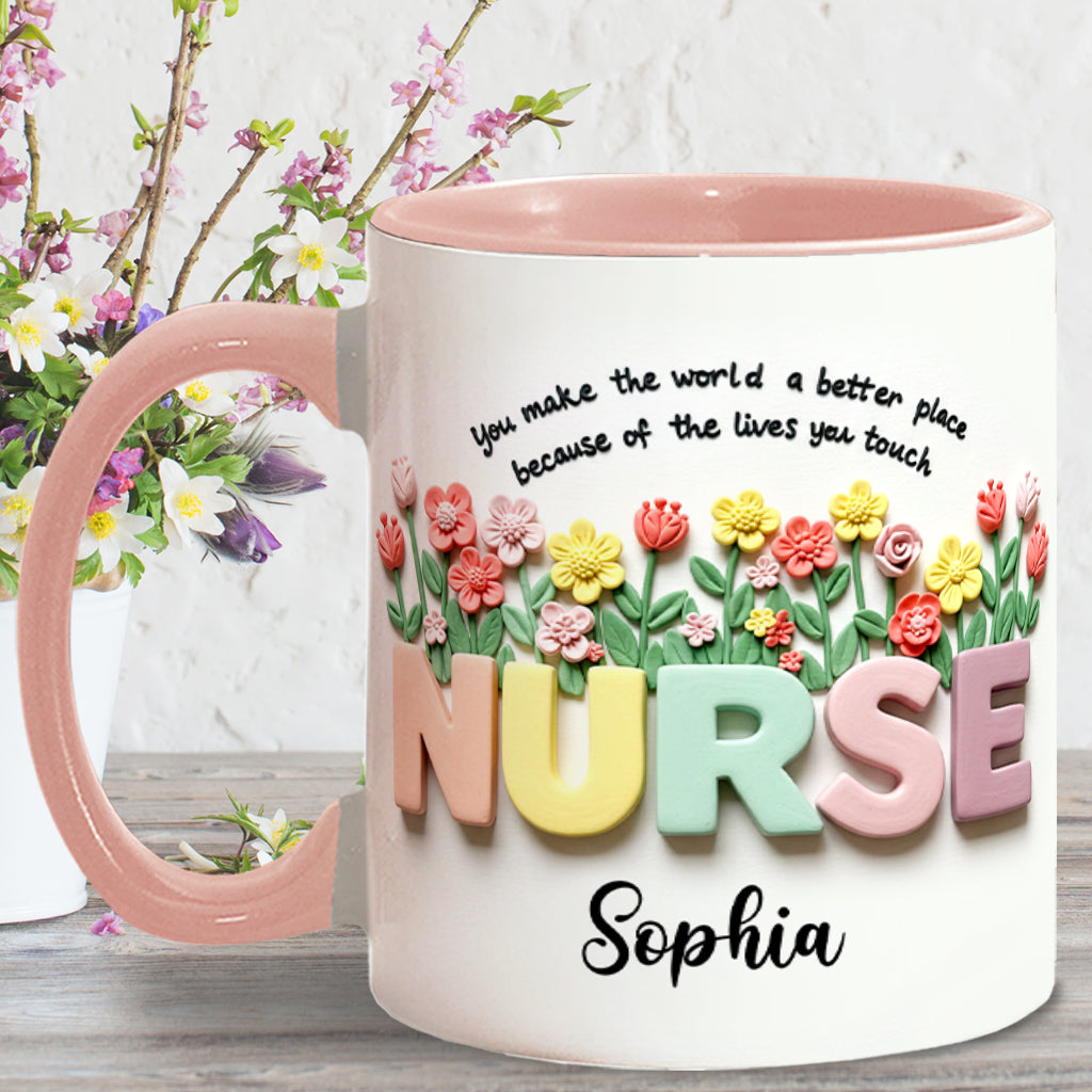 Krankenpflege ist eine Herzensangelegenheit – Personalisierte Tasse mit Krankenschwester-Motiv