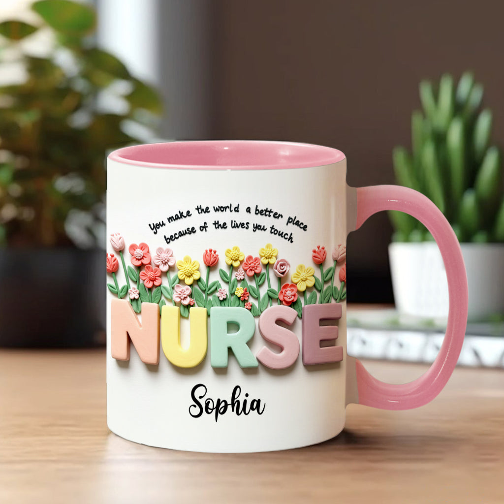 Krankenpflege ist eine Herzensangelegenheit – Personalisierte Tasse mit Krankenschwester-Motiv