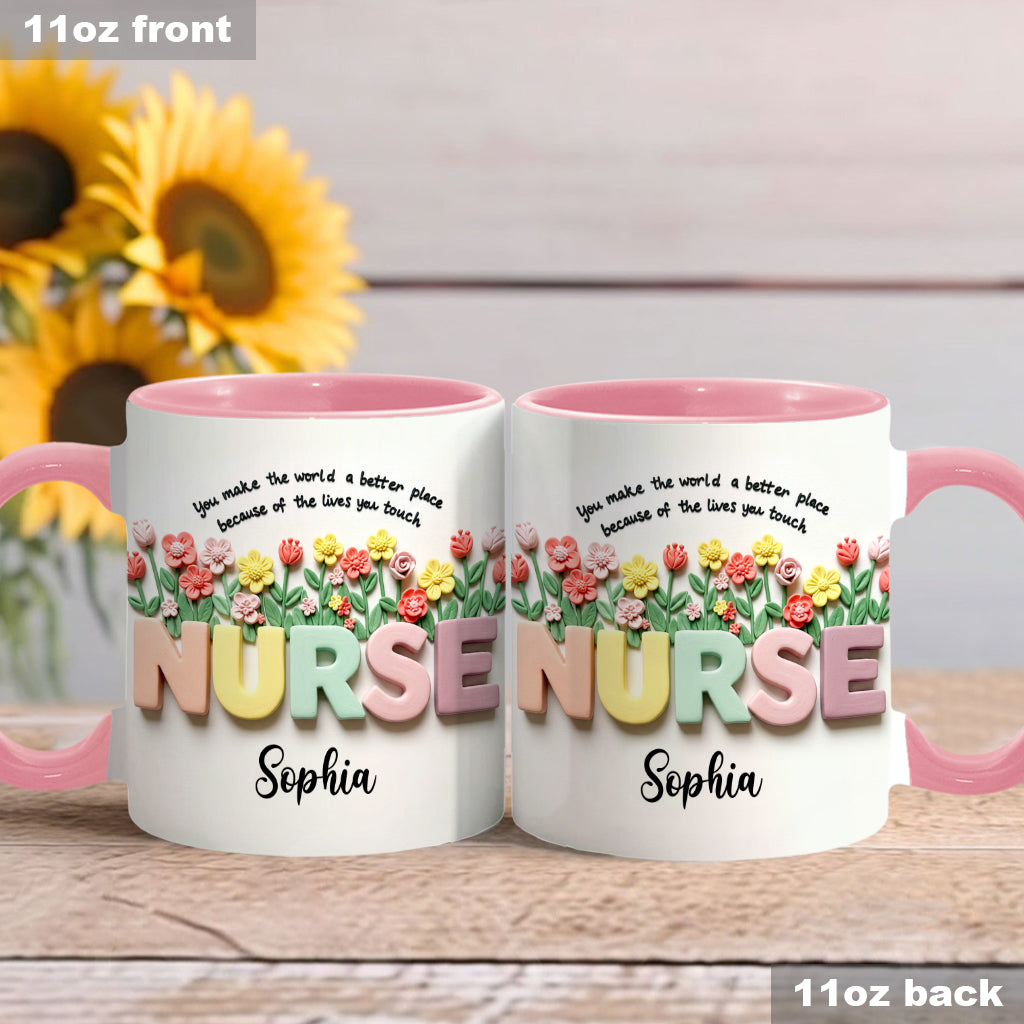 Krankenpflege ist eine Herzensangelegenheit – Personalisierte Tasse mit Krankenschwester-Motiv