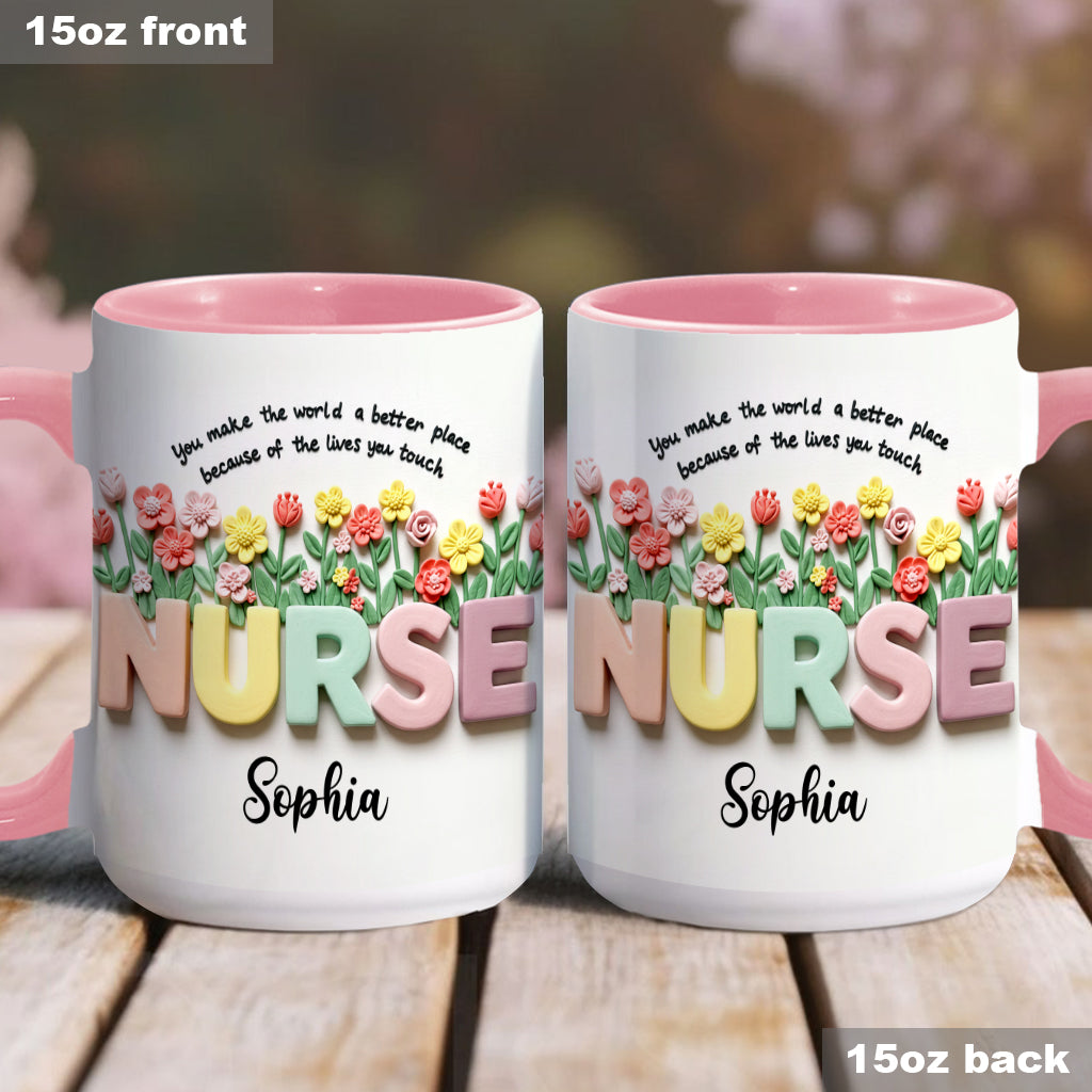 Krankenpflege ist eine Herzensangelegenheit – Personalisierte Tasse mit Krankenschwester-Motiv