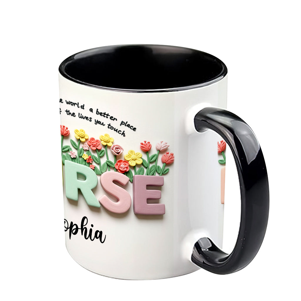 Krankenpflege ist eine Herzensangelegenheit – Personalisierte Tasse mit Krankenschwester-Motiv