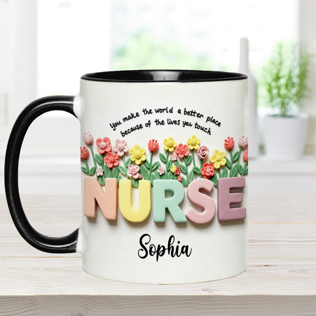 Krankenpflege ist eine Herzensangelegenheit – Personalisierte Tasse mit Krankenschwester-Motiv