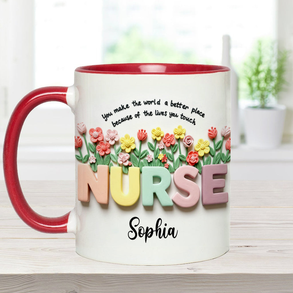 Krankenpflege ist eine Herzensangelegenheit – Personalisierte Tasse mit Krankenschwester-Motiv