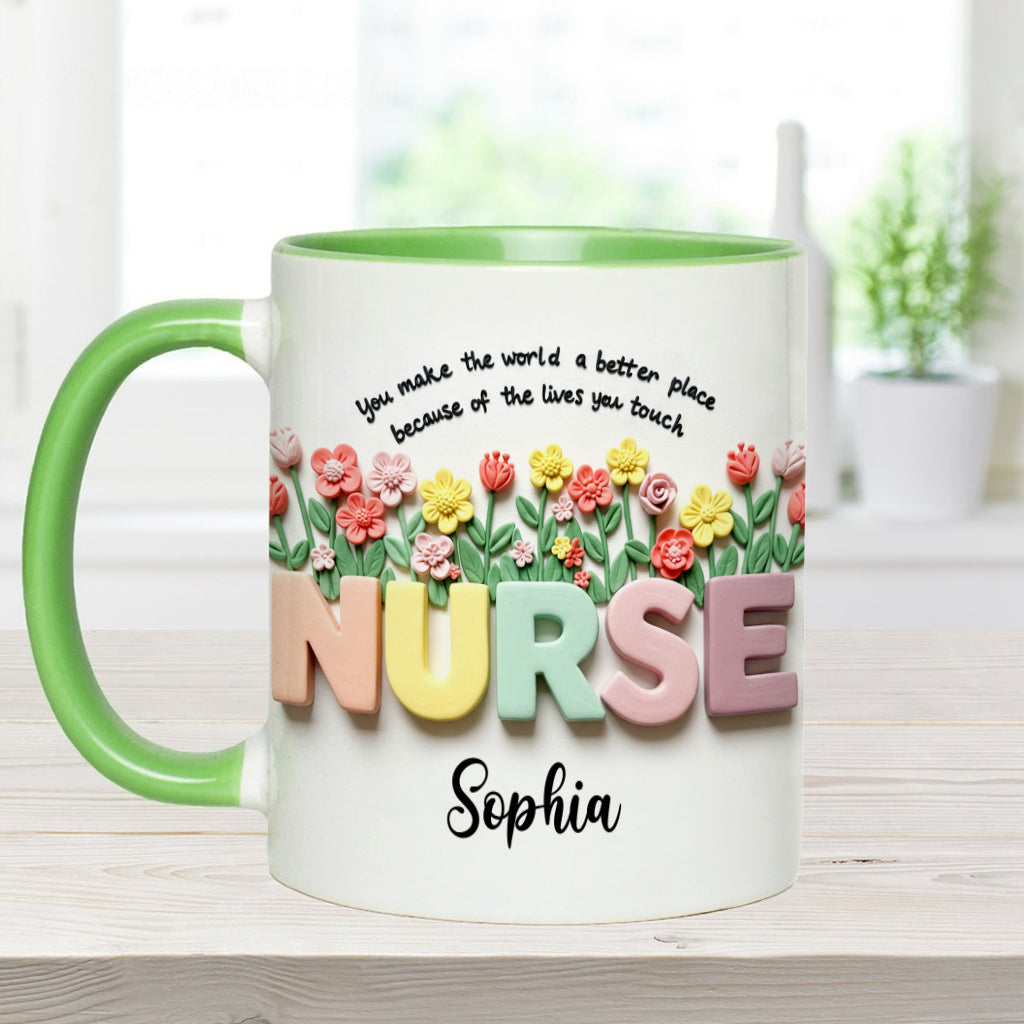 Krankenpflege ist eine Herzensangelegenheit – Personalisierte Tasse mit Krankenschwester-Motiv